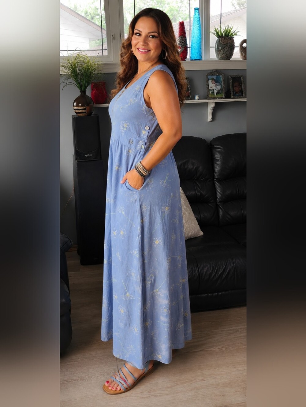 Robert Kitchen Canada VINTAGE 100% Cotton Floral Maxi Dress w/ Pockets Large - Picture 3 of 5